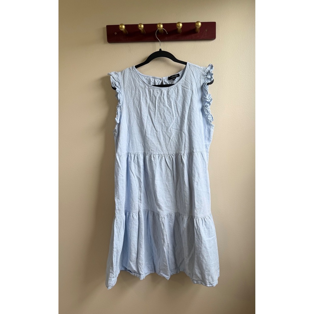 Saks Fifth Avenue Light Blue Tiered Ruffle Sleeve Babydoll Dress XL